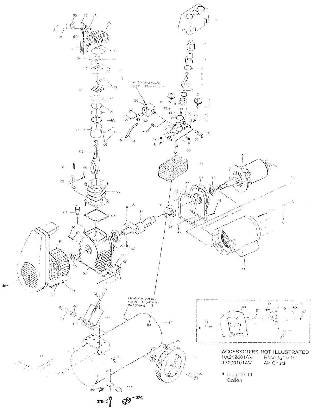 Air-Compressor Parts Diagram and Parts List for HL700200  Campbell Hausfeld Compressor